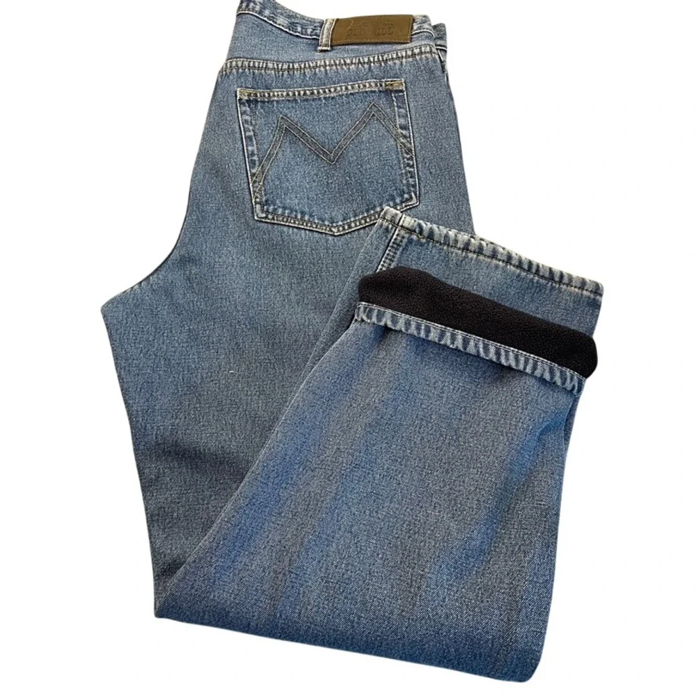 Old Mill Mens Fleece Lined Denim Jeans Blue Straight Leg 38x30 Winter Workwear